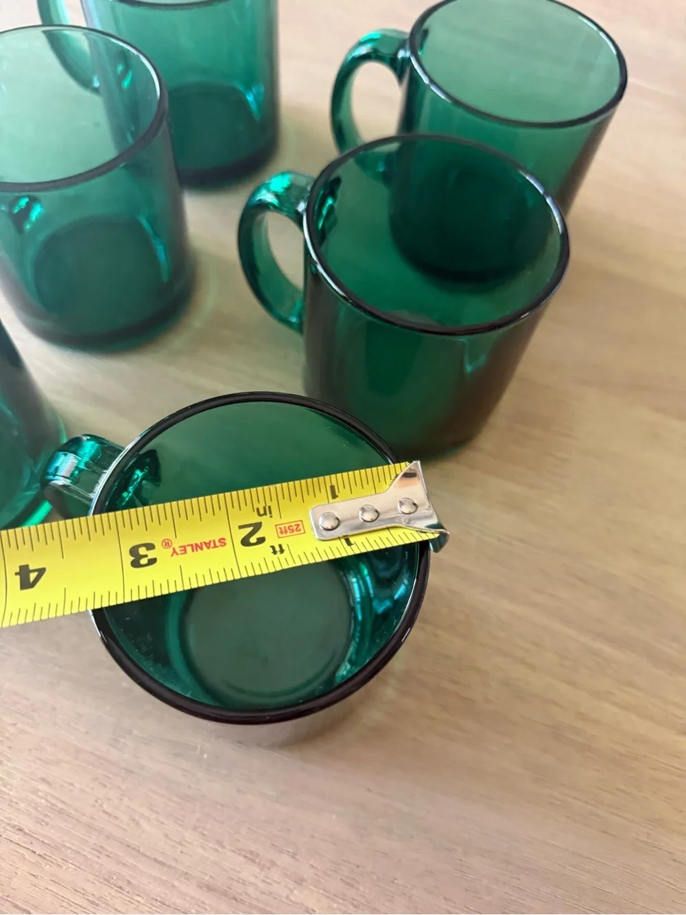 Vintage MCM emerald glass clear glass mugs (set of 6)